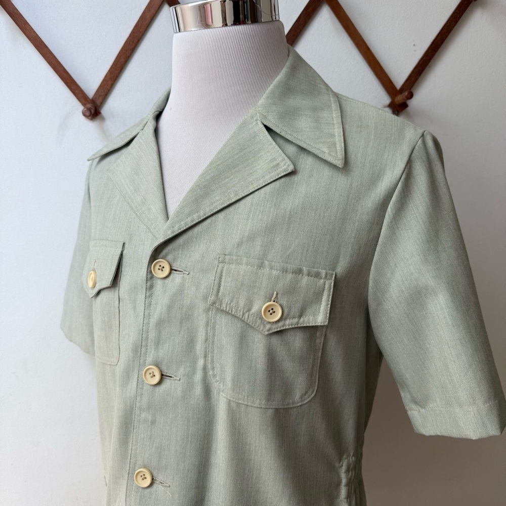 Retro Sage Green 4 Pocket Safari Button-Up Shirt - Picture 11 of 13